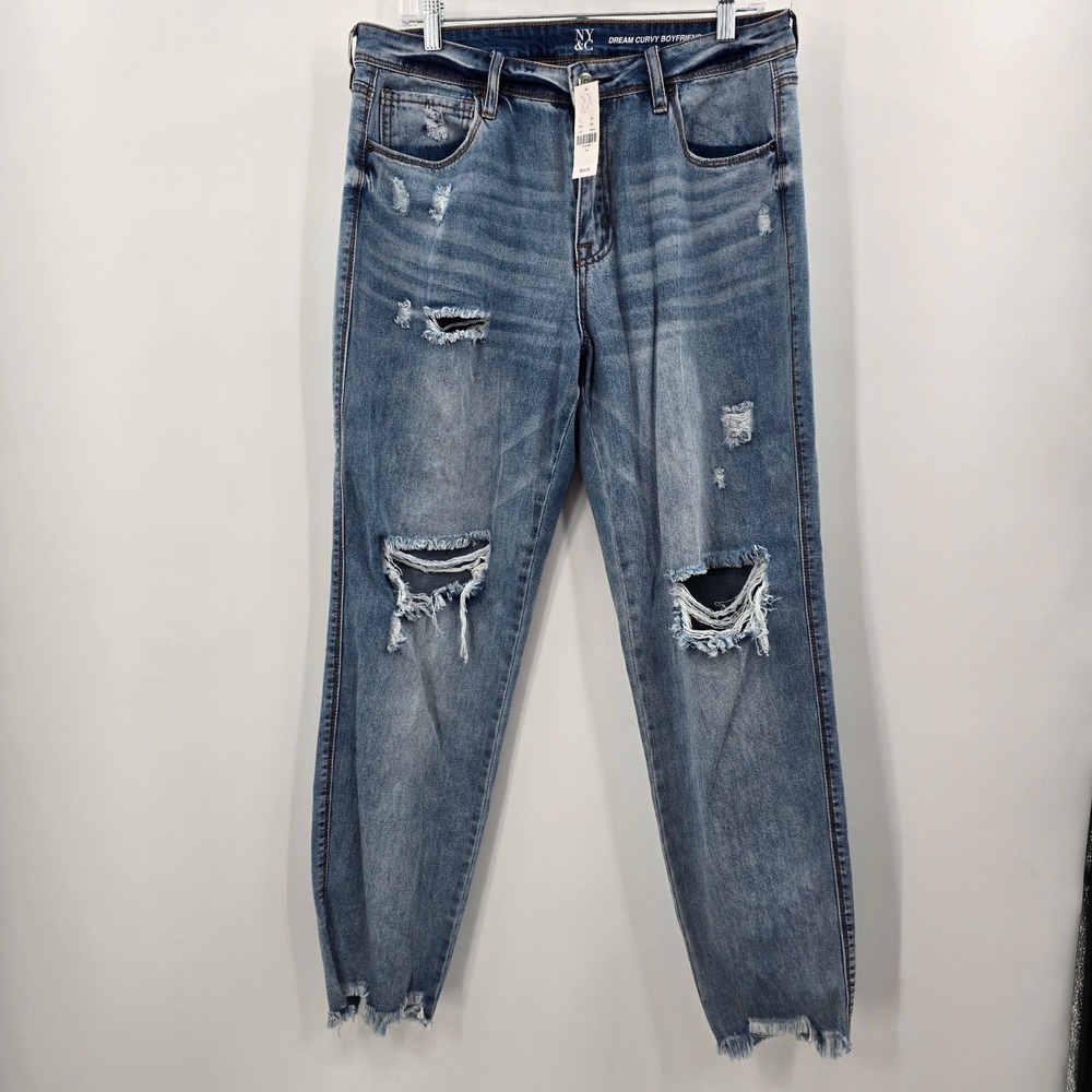 NEW New York & Company Dream‎ Curvy Boyfriend Distressed Jeans Blue Size 14